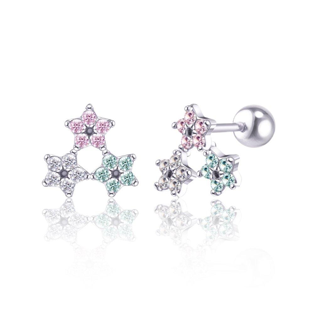 14K Gold Star Flower Mini Flower Cubic Piercing Earlobe Barbell Ear Cone Earrings