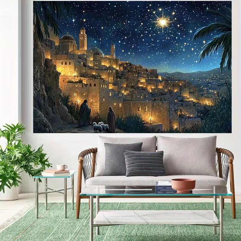 Geburtsszene Bethlehem Wandteppich, Weihnachtsnacht Hintergrundtuch, Religiöse Dekoration