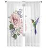 Sheer Hummingbird Pink Flower White Tulle Curtains Living Room Bedroom Decoration Transparent Chiffon Voile Window Curtain Polyester Washable Sitting