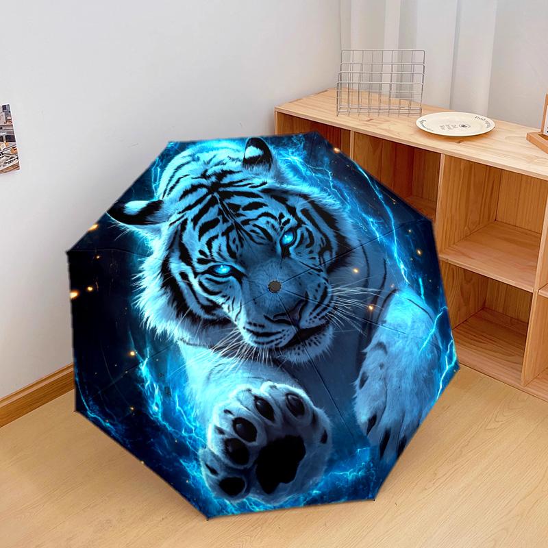 1 PC Automatic Folding Umbrella - Electric Tiger Pattern, Portable & Foldable Design with 8 Ribs, Christmas Birthday Gifts
