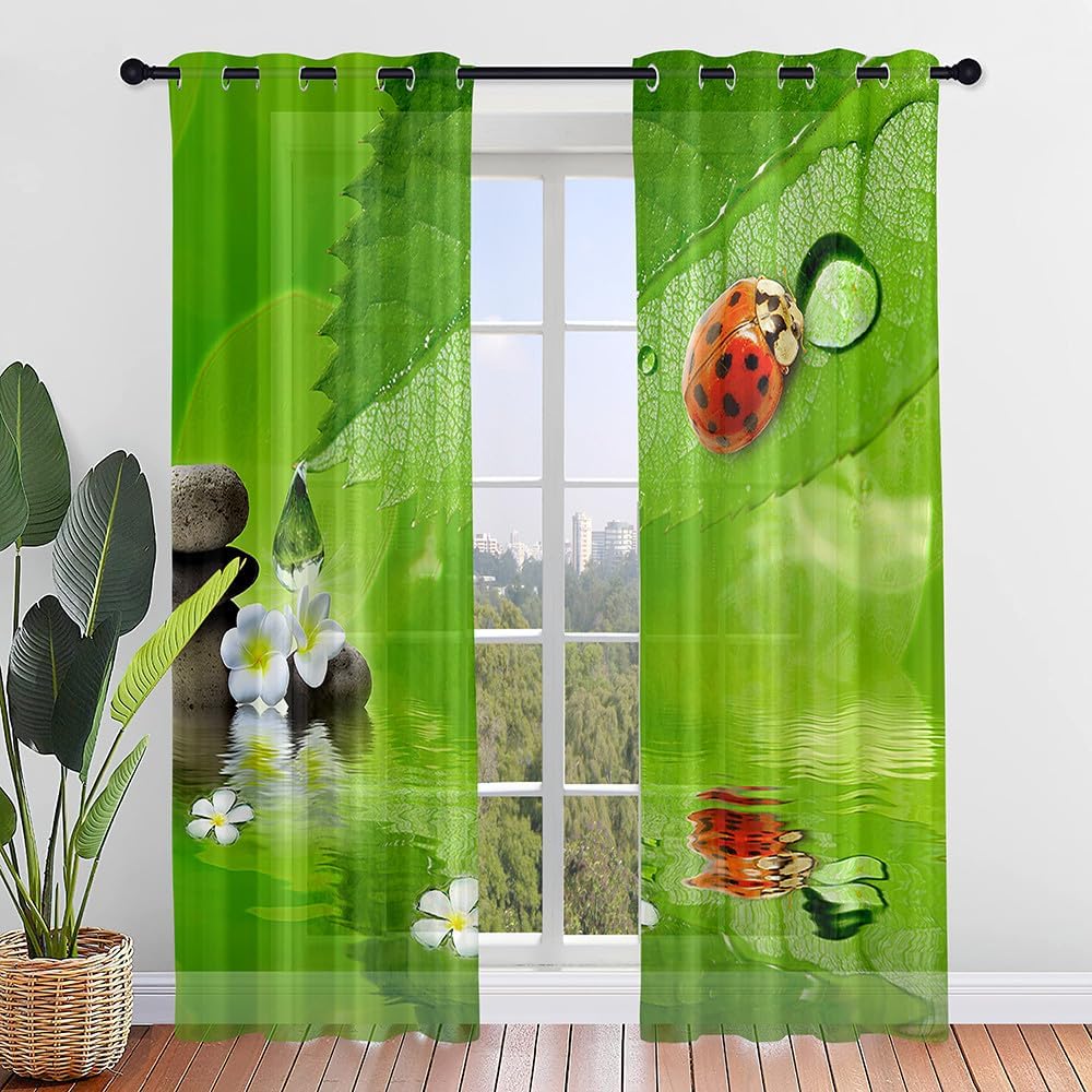 Cartoon Ladybug Curtain Funny Animal Translucent Voile Curtains Bedroom Living Room Balcony Decor Tulle With Sheer Polyester Perfect For