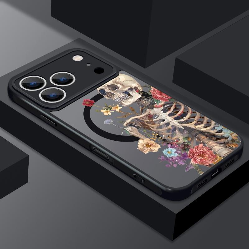 Creative Skull Pattern Magnetic Phone Case For iPhone 17e 17 16 15 14 13 Pro Max 16e 11 For Magsafe Wireless Charge Hard Cover