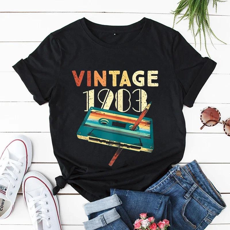 Vintage 1981 Print Unisex T Shirts Short Sleeve Unisex Tshirts Ladies Tee Shirt Tops 1973195719581961 Clothes Camisetas Mujer