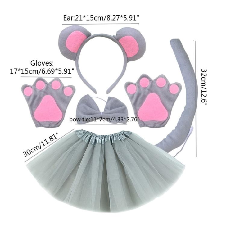 Little-Mouse Costume Accessories Set Mouse Ears Headband,Bowtie,Gloves Tail,Tutu