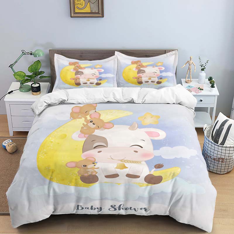 Comforter Moon Little Animal Sleep Print Digital Print Polyester Bedding Sets Girl'S For Teens