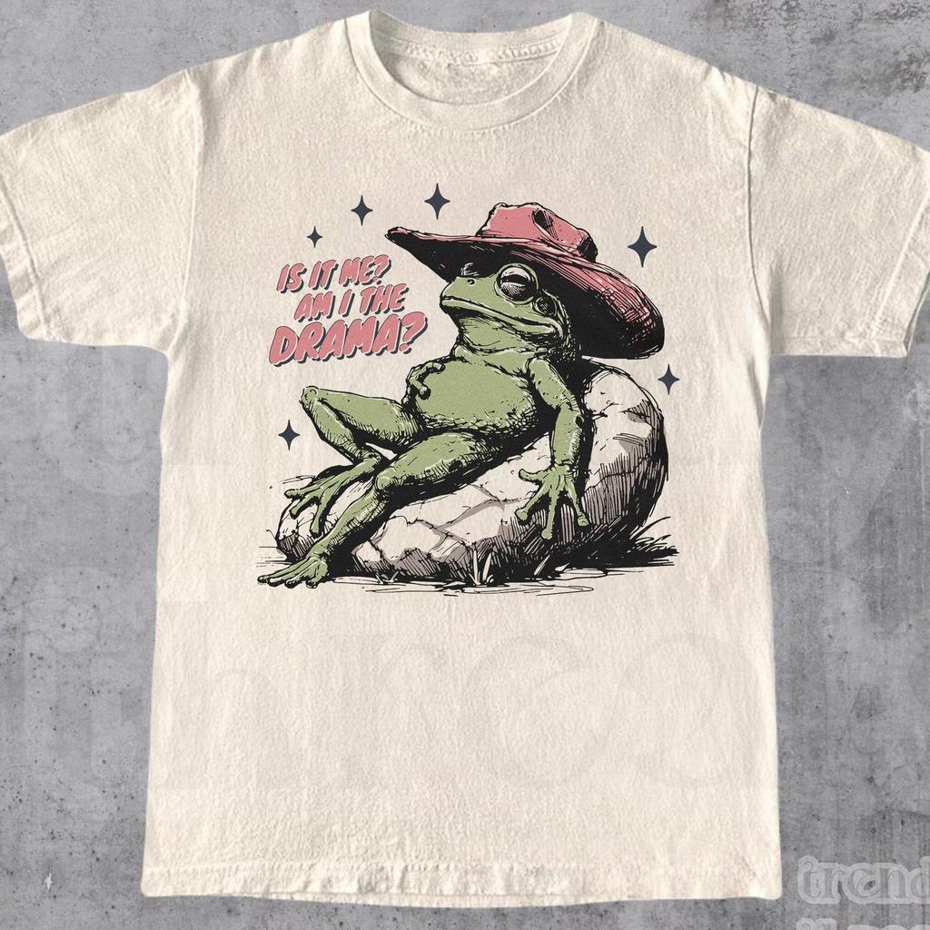 Am I The Drama Shirt, "Is It Me? Am I The Drama?" Funny Retro Cowboy Frog Mental Health Graphic Tee, Unisex Adult Cotton T-Shirt