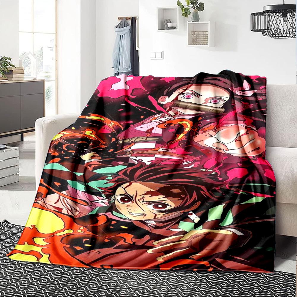 Tanjiro Nezuko Kamado Print Flannel Blanket High Quality Warm Comfortable Cover for All Seasons Perfect for Gifts Home Decor
