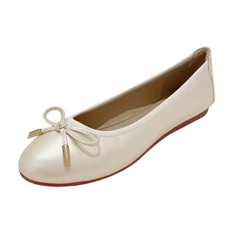 Ladies Single Shoes Bowtie Flats Patent Leather Loafers Women Round Toe Roll-Up Shoes Woman Bridesmaid Flats Zapatillas Mujer