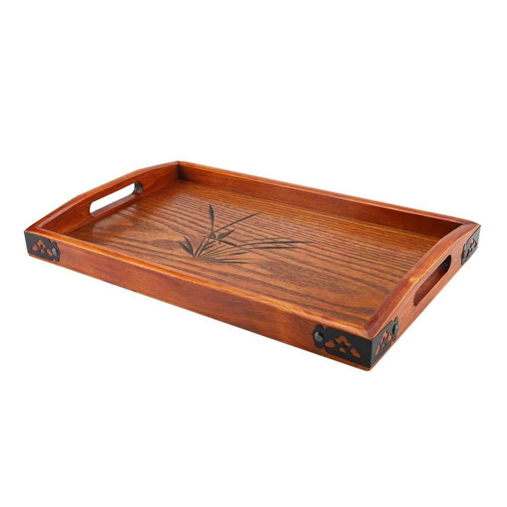 Wooden Wood Serving Tray With Handle Tea Serving Tray Chinese Style Food Tray Breakfast Serving