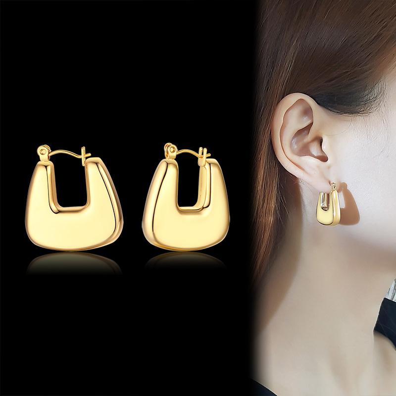 Vnox Women Chic Geometric Hoop Earrings,Gold Color Stainless Steel Big Round Ear Clip Jewelry,Anti Allergy Metal Party Accessory