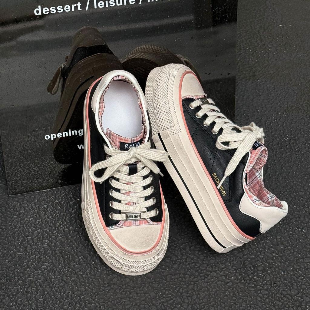thick-soled casual board shoes for women, polished and old, niche design sense, color matching shoes, trendy shoes for women