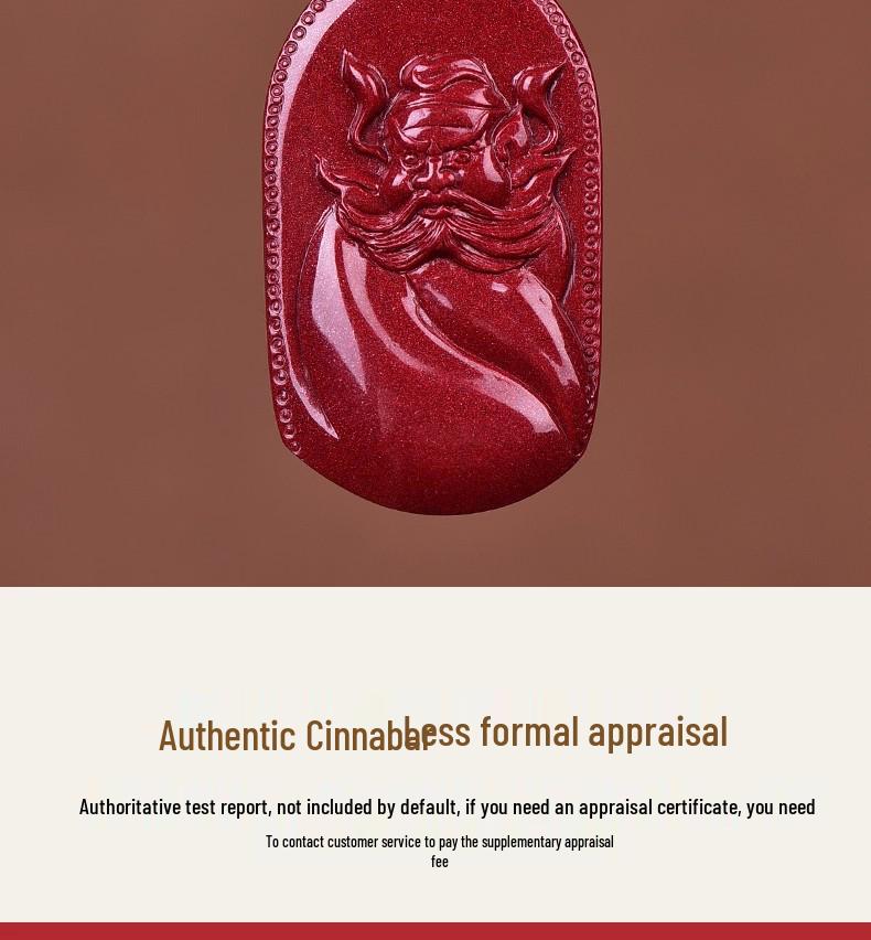 Authentic Natural Cinnabar Zhong Kui Pendant Necklace - Men's Charm Accessory