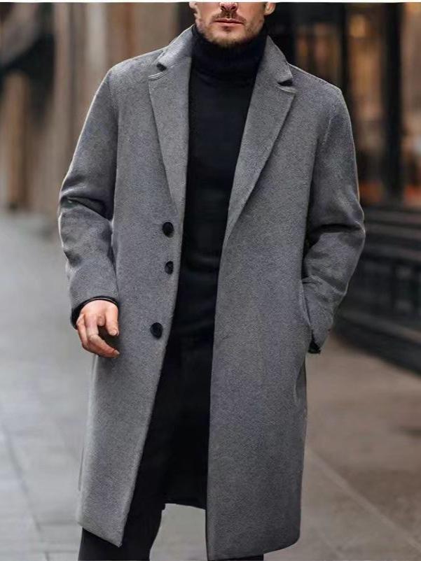 Men's Long Woolen Lapel Collar Overcoat