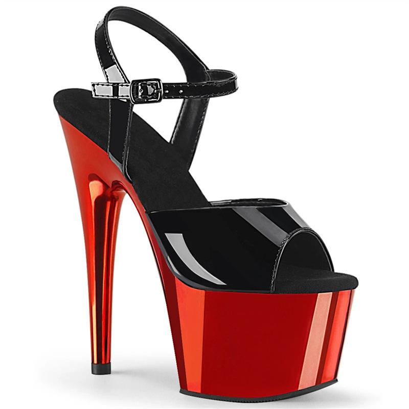 Damenschuhe Sommer High Heel Fish Mouth Tanzschuhe Schwarz Schnalle Leder Mode Sandalen 17cm Absatz 7cm Plateau YKC