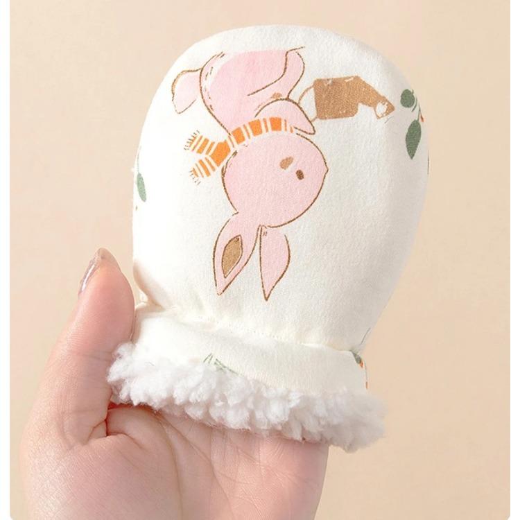 Newborn Baby Mittens 0-24 Months Cartoon Winter Warm Scratch Proof Gloves with Fleece Lining Chewable Teething Hand Protection
