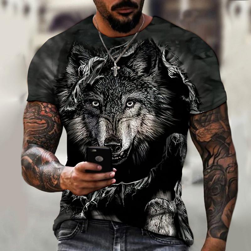 2026 Brand Men's T-shirt 3D Printing Ice And Fire Wolf Horror Series Fierce Werewolf