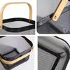 2 Pack Square Metal Mesh Fruit Basket, Portable Metal Picnic Baskets with Wood Handle, Mesh Storage Organizer Basket