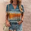 Retro Harajuku Women's Casual V-Neck Short Sleeve Summer Streetwear Pullover T-Shirt Tops New Fashion Stripe Print Tee