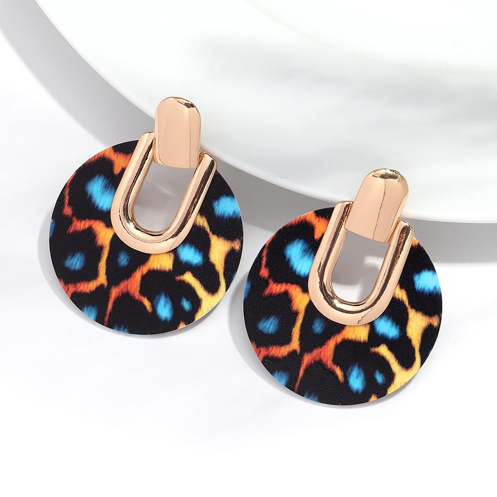 

Vintage Leopard Acrylic Round Drop Earrings for Women Statement Acetate Geometric Stud Earring Exaggerated Jewelry Gifts леопардовий