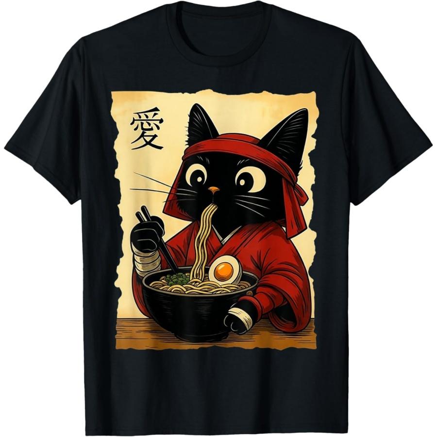 LangLanGs Funny Cat Ramen Graphic Tee Japanese Kawaii Anime Cat T-Shirt XXXXXL разноцветный