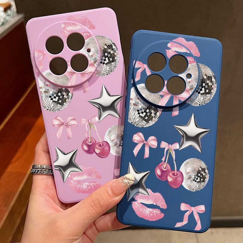 Shockproof Soft TPU Phone Case For OnePlus 15 13 13T 12 13R 12R 11R Cherry Bowknot Pattern Cover For OnePlus Nord 5 Ace 5 3 2 5G