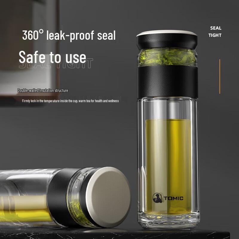 TOMIC TG80703Ti Double-Layer Glass Tea Infuser Bottle