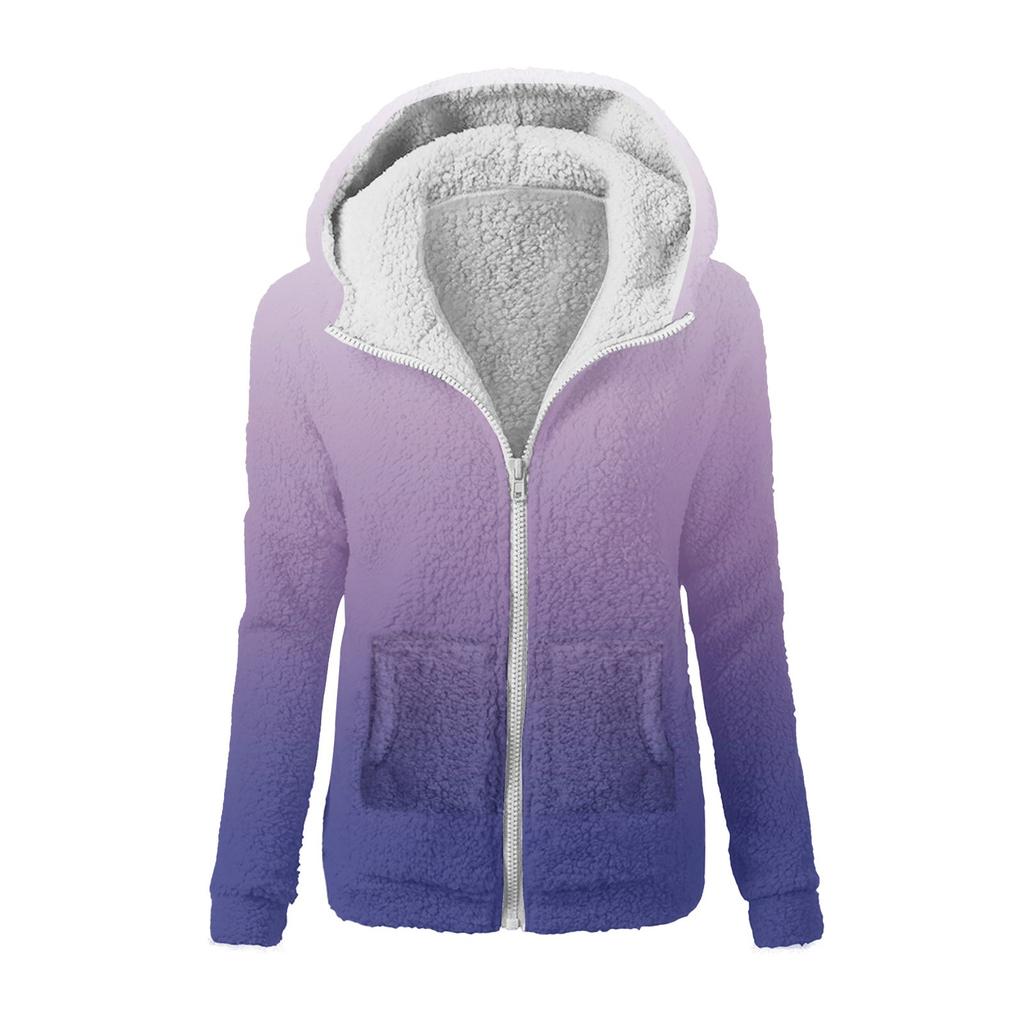 Women's Fashion Printing Sweatshirt Loose Hooded Plush Zip Up Jacket Top
