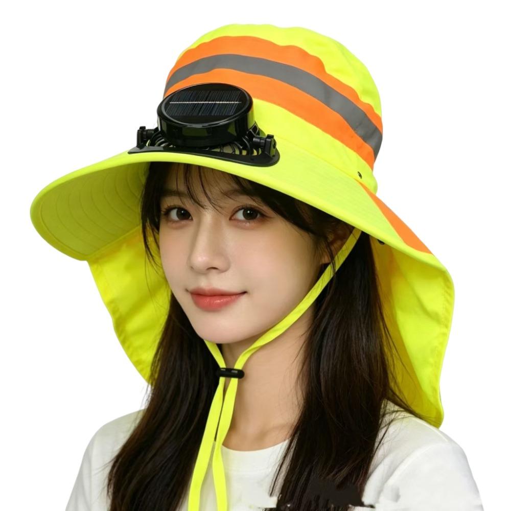 Elastic Safety Reflective Hat UV Protection Summer Fan Visor Cap  Sanitation Workers Green Round