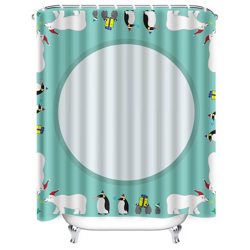 TU Penguin Polar Bear Shower Curtain Cute Winter Animal Bathroom Decor Waterproof Fabric Christmas Holiday Home Decor Gift