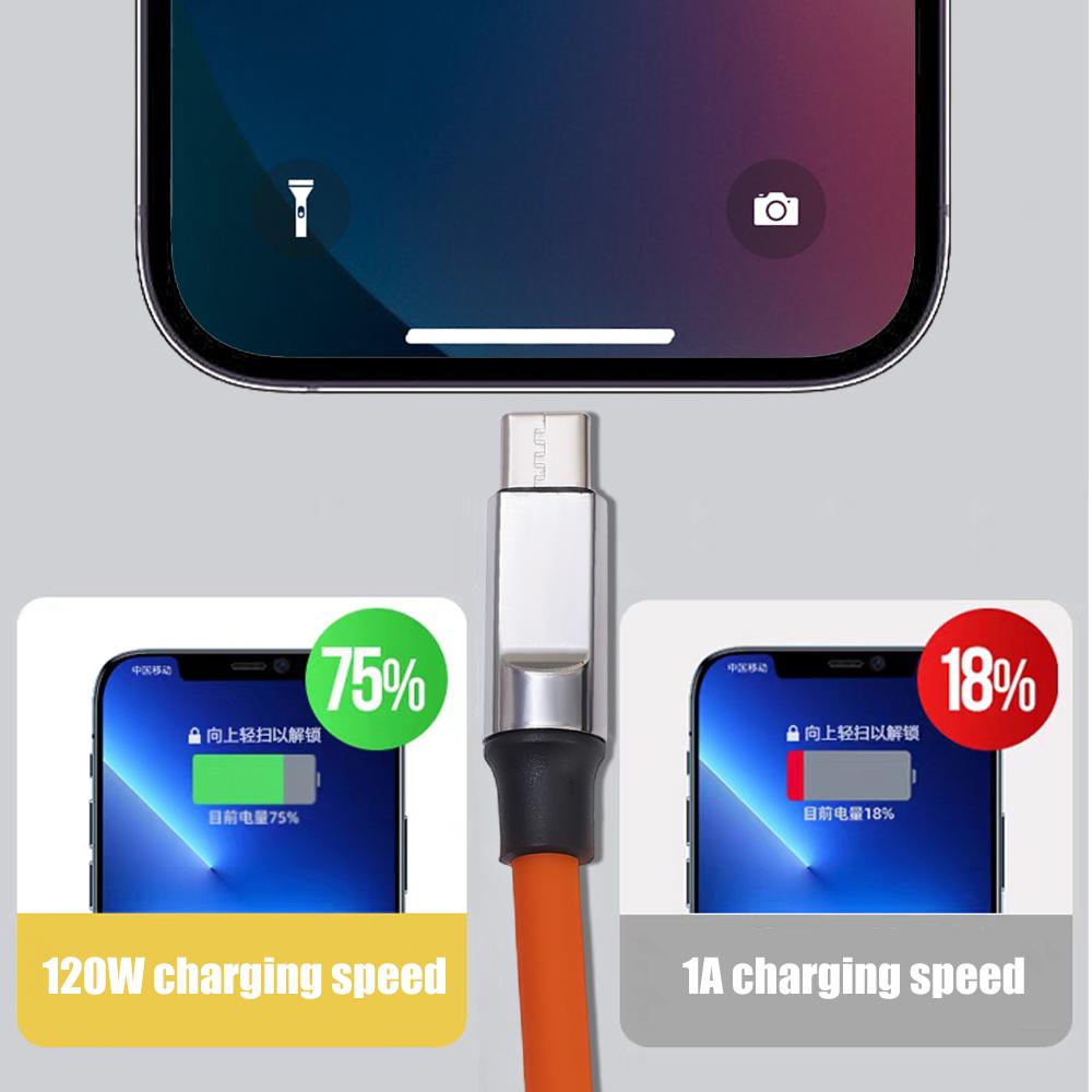 120W USB Type C Cable Fast Charging Thicken Liquid Silicone USB C Data Cord for Huawei P50 P40 P30 Xiaomi 14 Redmi 13 POCO X6