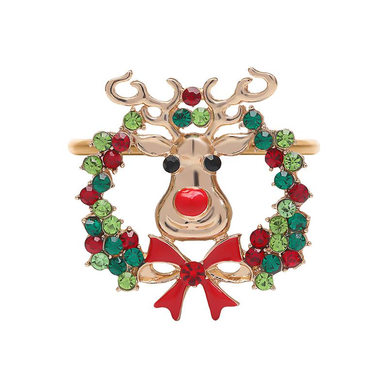 Christmas Napkin Ring Metal Xmas Bell Elk Napkin Holder Flower Wreath Rings Wedding Banquet Hotel Table Decoration Accessories