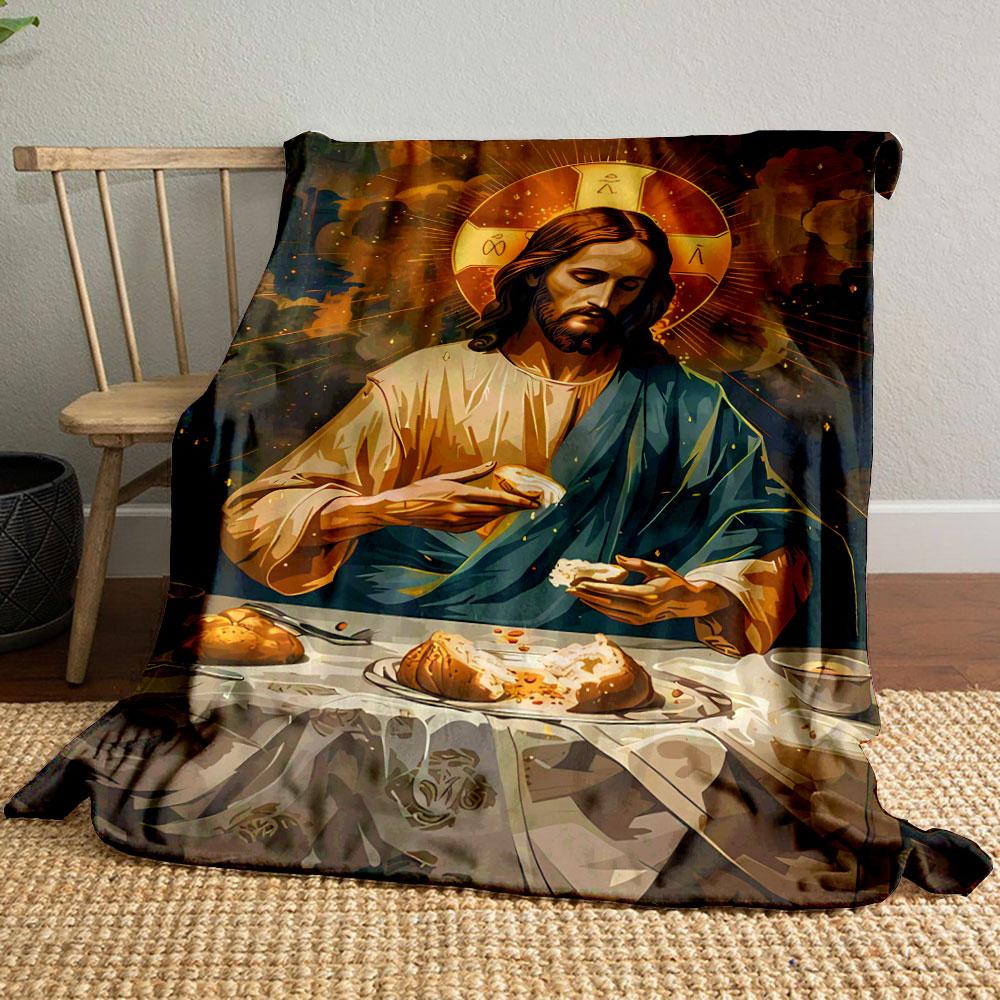 

Jesus Breaking Bread Blanket Printed Blanket for Living Room Bed Couch lunch break Soft Cozy Blanket for Friend s festival Gift 80cm x 120cm