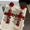 Baroco Style Crystal Ear Stud Aesthetic Flower Stud Earrings Trendy Rose Cross Earrings  Girls
