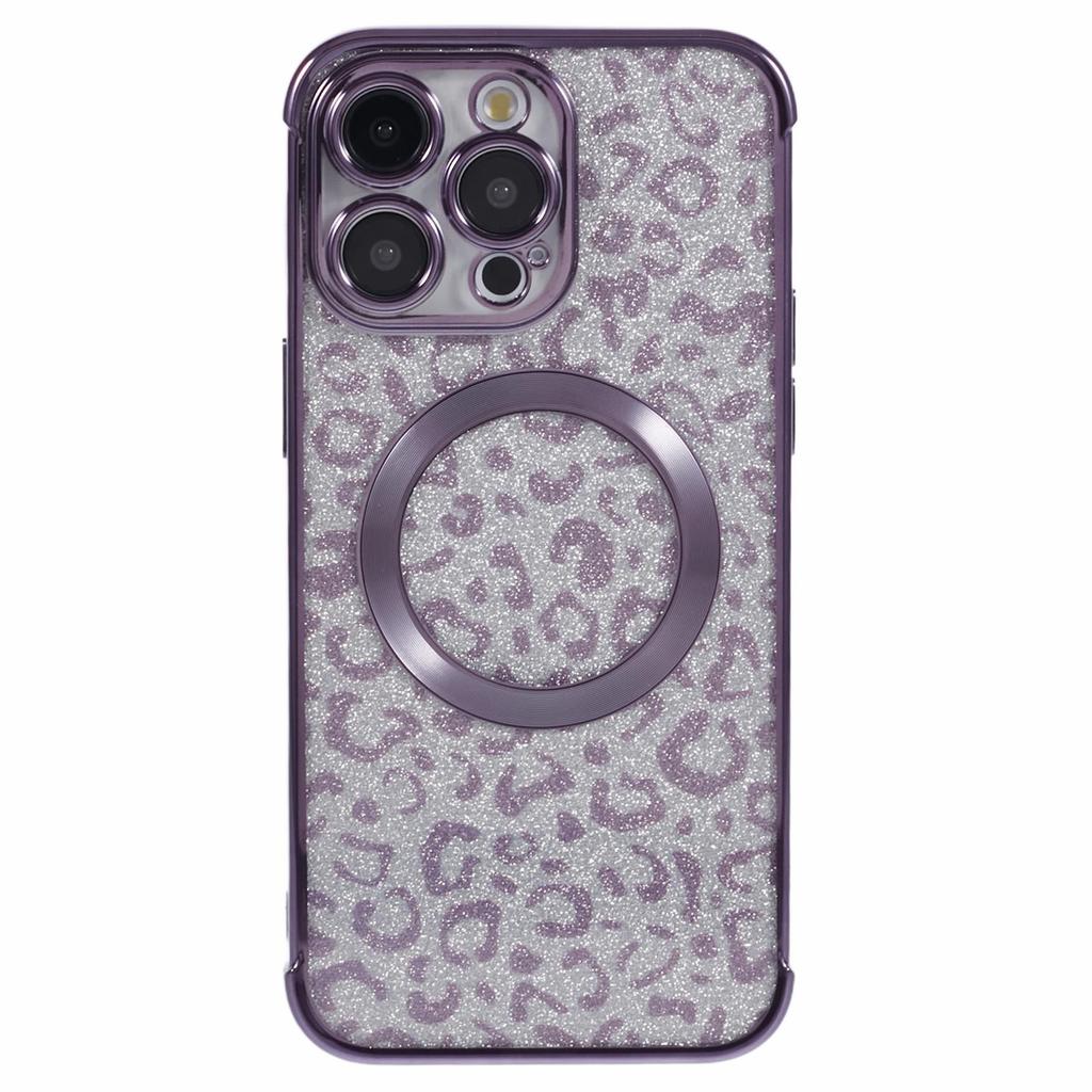 HRF Series for iPhone 13 Pro Max Case Electroplating TPU Magnetic Phone Cover Leopard Pattern