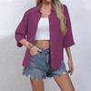 Women's Casual Solid Color Button-down Shirt Three-quarter Sleeve Dress Shirt Lapel Work Shirt With Pockets