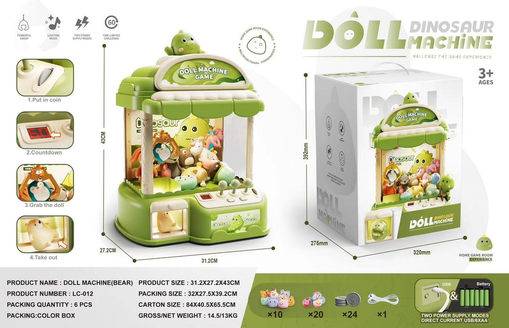 Kids Mini Claw Machine Toy - Manual Arcade Prize Dispenser with 10 Plush Dolls, Ideal Birthday Party Gift