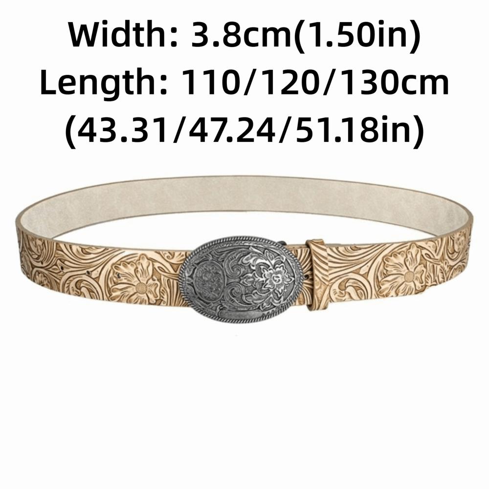 Trendy PU Leather Western Cowboy Belt Vintage Retro Waistband Punk Rock Y2K Carved Buckle Embossed Belt For Man Women