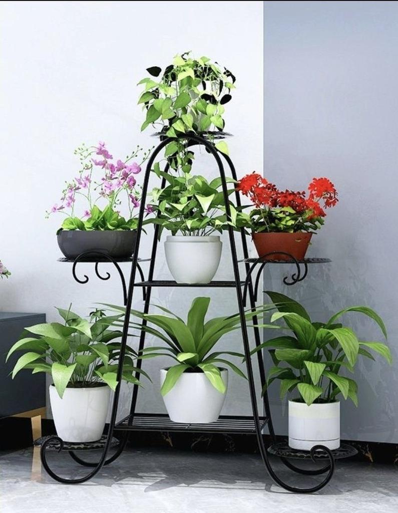 Plant Stand 6 Layer Metal Plant Rack Flower Pot Rack Black Garden Flower Pot Rack for Display Home Balcony Terrace