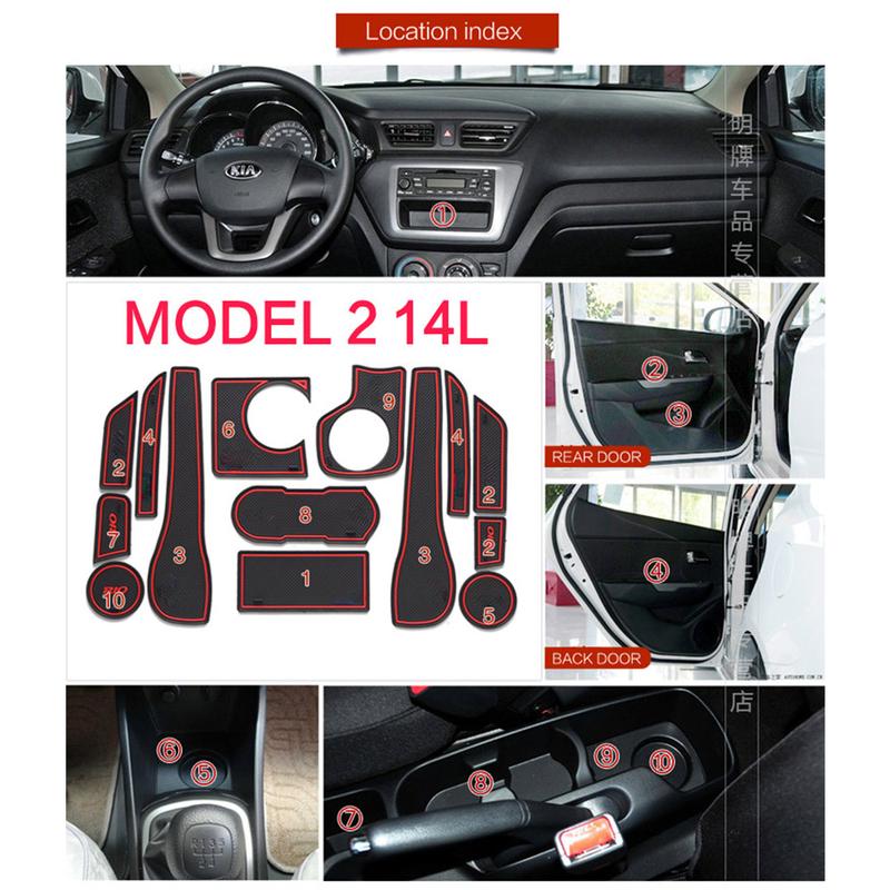 Door Slot Mat for KIA RIO 3 K2 1.6L 1.4L Pride UB 2011~2014 Cup Holder Sticker Lnterior Rubber Groove Cushion Coaster Accessorie
