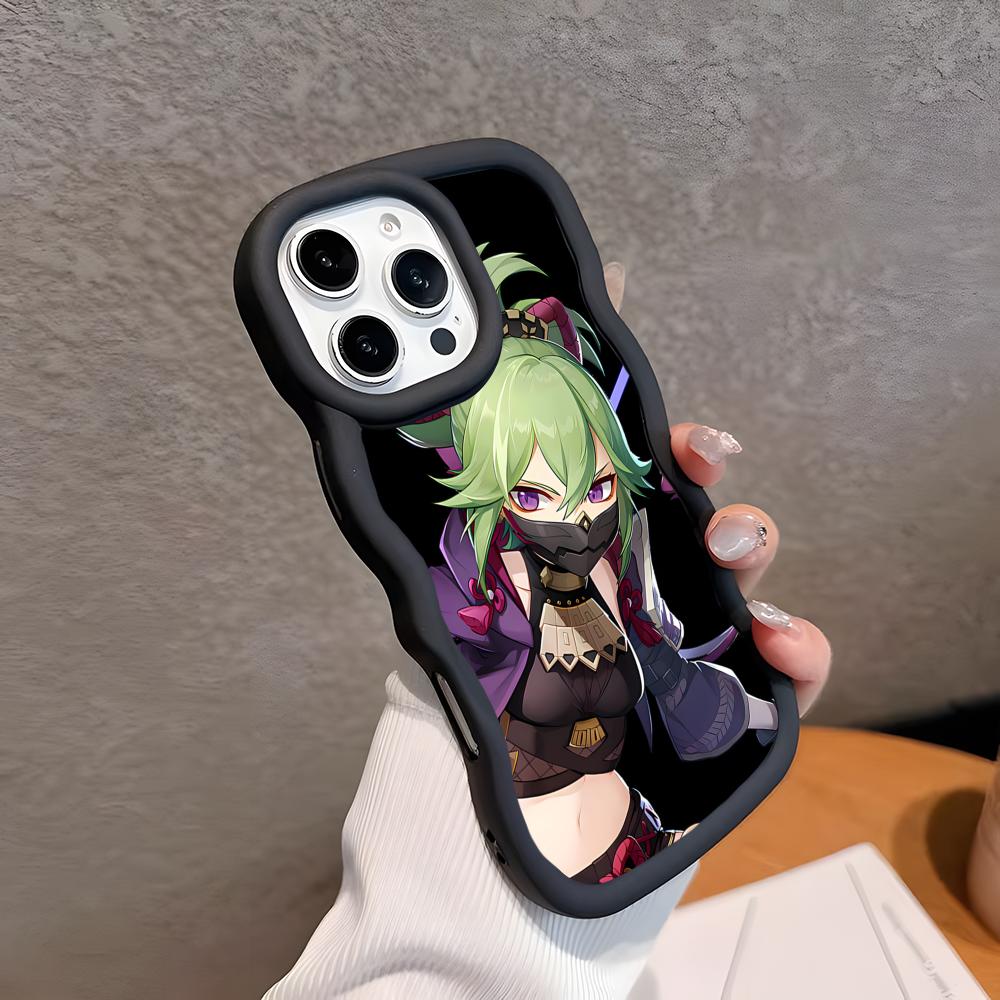 

Game GI Kuki Shinobu Mobile Phone Case for iPhone 17 16 15 14 13 12 11 Air Pro Max Plus Wavy Edge TPU Colorful Cover Smartphone iPhone 14 Pro Max