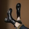 Krazing Pot Microfiber Round Toe Chunky Heels Motorcycle Boots Size 42 Zip Women Platform Ankle Boots