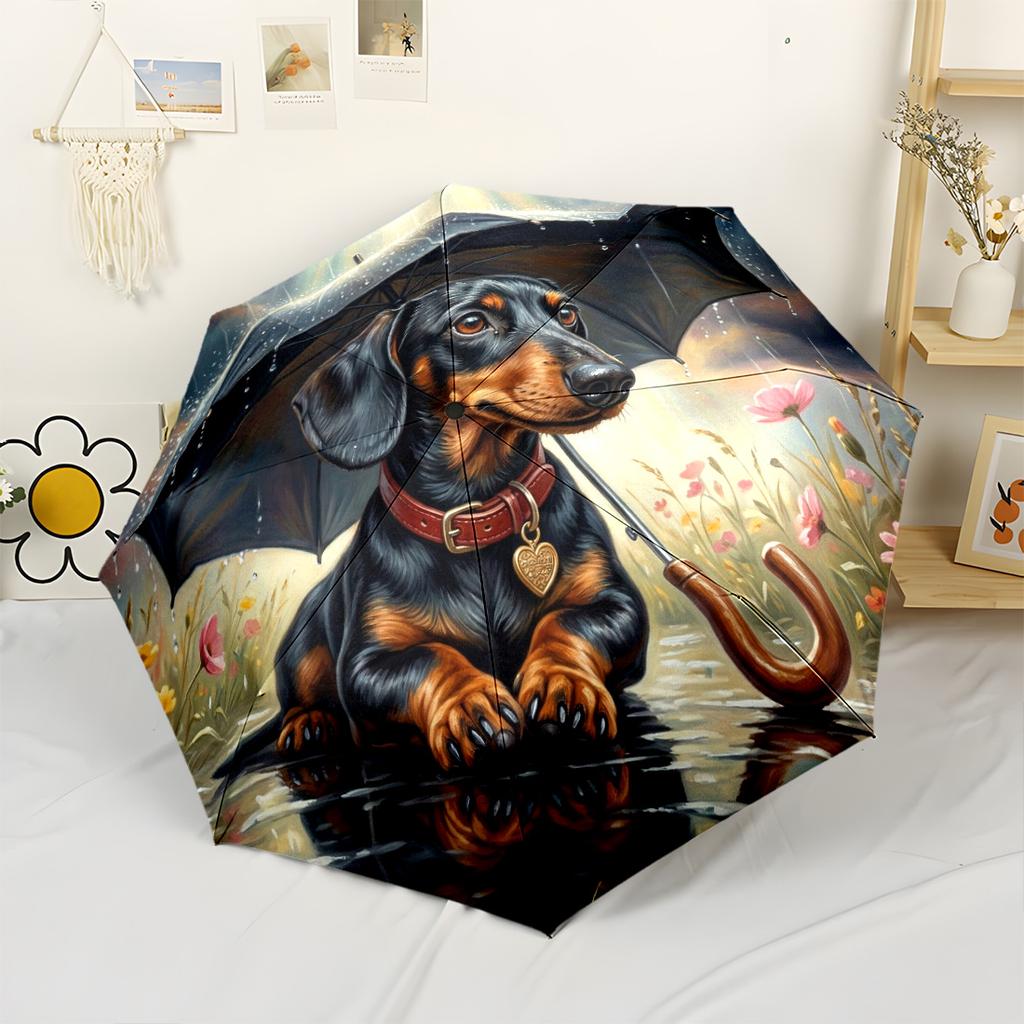 Rainy Day Dachshund Compact Travel Automatic Umbrella Compact & Durable 8-Rib Design Sturdy Construction All-Season Travel Fashionable Accessory
