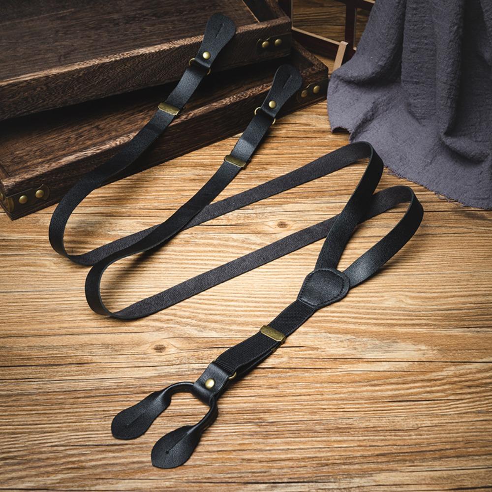Retro Buttoned Suspenders British Style PU Leather Suspenders Casual Suspenders for Men  Men