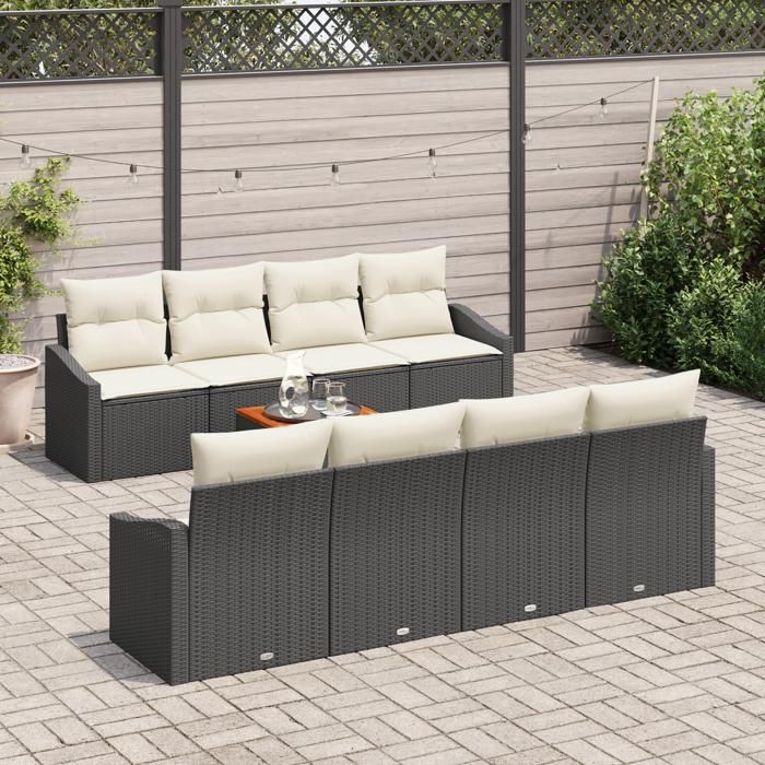 VidaXL Ensemble de Canapés de Jardin 7 Pièces avec Coussins en Poly Rattan Noir Acacia 3356472