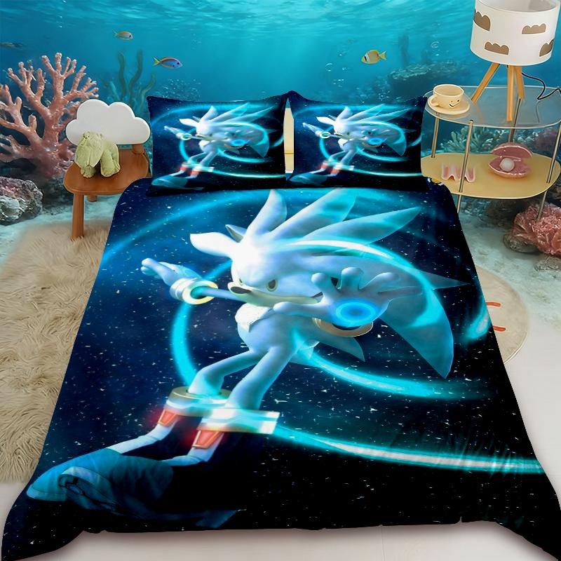 

Boys Hedgehog Sonic Duvet Cover Set Cartoon Bedding Set with 2 Pillowcase Bedroom Dormitory Decor Gifts 135x200cm