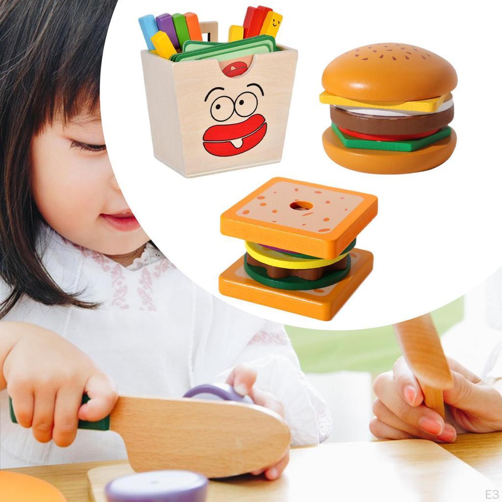 Food Stacker Toy Color Recognition Children Wooden Puzzle Wood Game for Birthday Gift