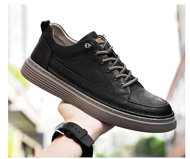 2024 New Shoes for Men Genuine Leather Casual Shoes Fashion Concise Striped Flat Skateboard Shoes Cow Leather Sneaker