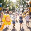 Automatic Bubble Machine Flower Shape Bubble Gun Electric Snow Bubble Toy with 80ml Bubble Solution for Kids Outdoor Playtime Fun