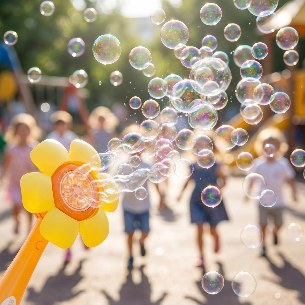 Automatic Bubble Machine Flower Shape Bubble Gun Electric Snow Bubble Toy with 80ml Bubble Solution for Kids Outdoor Playtime Fun