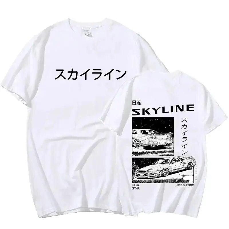 Unisex letní neformální bavlněné tričko Drift Japan Anime AE86 Inifirst DT-Shirt Unisex R34 Skyline GTR JDM tričko s velkým potiskem